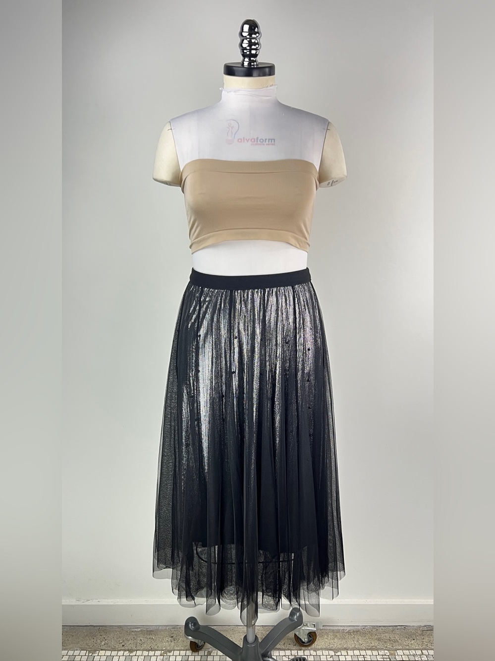 💚3703. Black Sheer Layered Tulle Midi Skirt